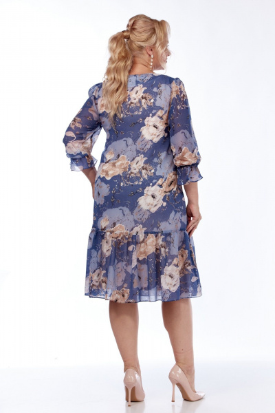 Стильное шифоновое платье с воланами и V-вырезом LadyThreeStars 2477 синий_цветочный_принт - фото 3