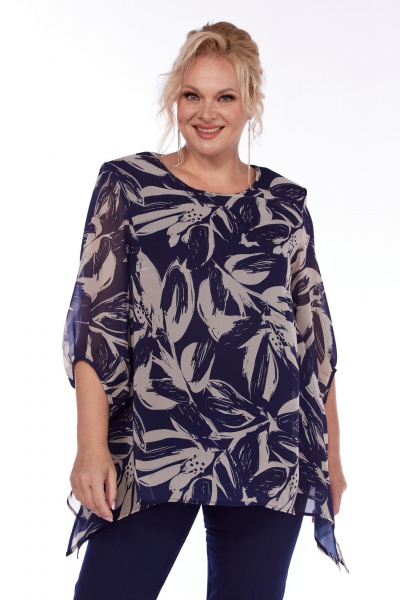 Блуза сводного кроя с шифоновой вставкой для круглогодия Элль-стиль 2263/7а - фото 5