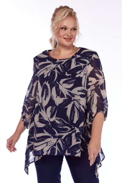 Блуза сводного кроя с шифоновой вставкой для круглогодия Элль-стиль 2263/7а - фото 4