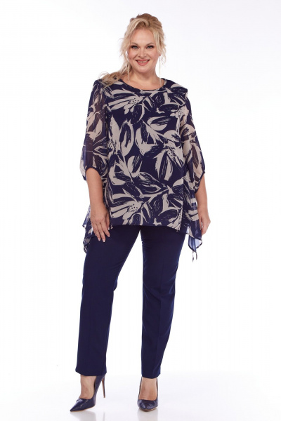 Блуза сводного кроя с шифоновой вставкой для круглогодия Элль-стиль 2263/7а - фото 2