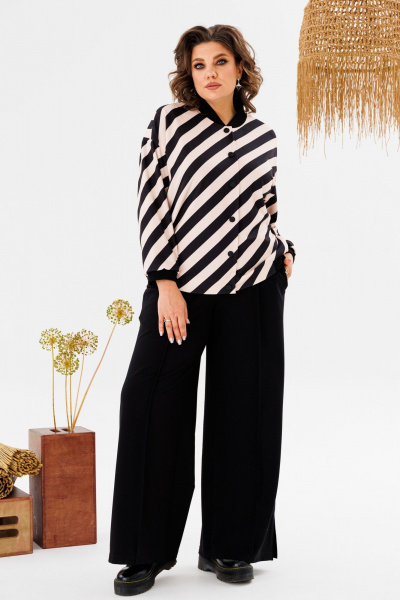 Костюм бежевый женский с жакетом и брюками Romanovich Style 2-2718 чёрный/беж - фото 1