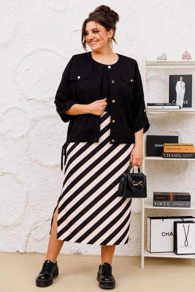 Комплект бежевый черный жакет и платье на каждый день Romanovich Style 3-2713 чёрный/беж - фото 2