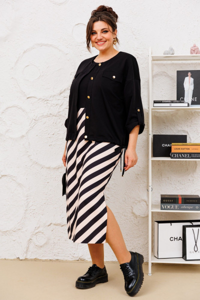 Комплект бежевый черный жакет и платье на каждый день Romanovich Style 3-2713 чёрный/беж - фото 14