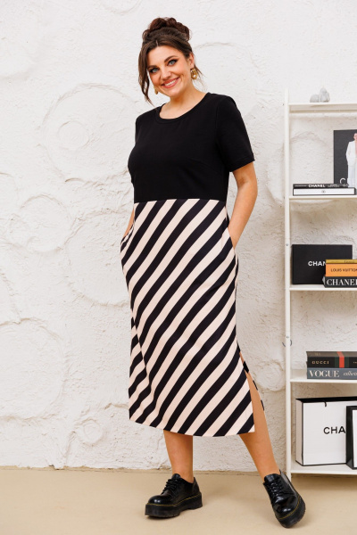 Комплект бежевый черный жакет и платье на каждый день Romanovich Style 3-2713 чёрный/беж - фото 9