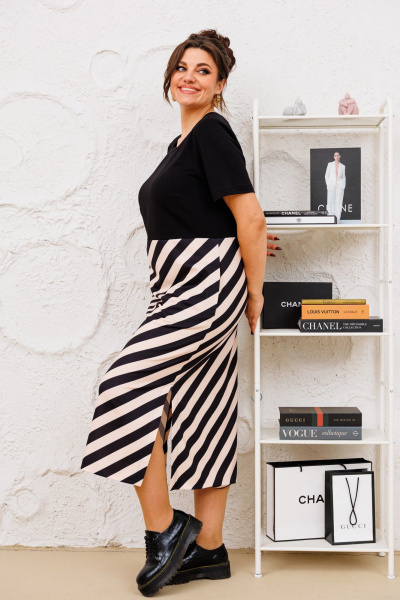 Комплект бежевый черный жакет и платье на каждый день Romanovich Style 3-2713 чёрный/беж - фото 3