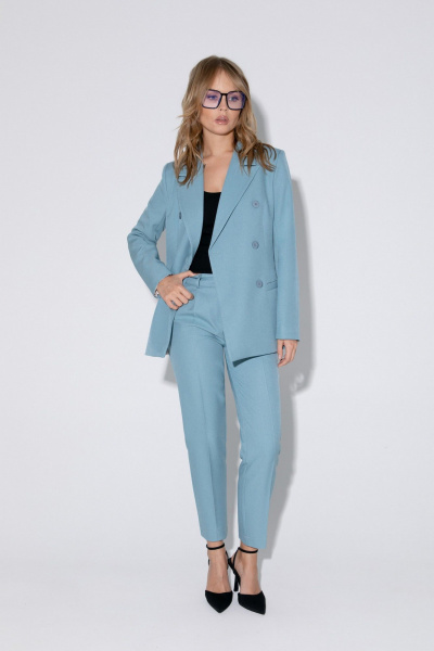 Костюм-двойка из жакета и брюк с высокой посадкой PiRS 5048 бирюзовый - фото 3