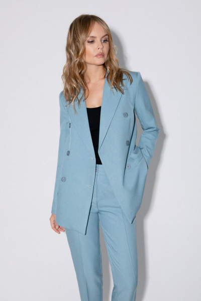 Костюм-двойка из жакета и брюк с высокой посадкой PiRS 5048 бирюзовый - фото 2