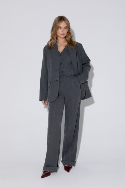Костюм-тройка из широких брюк, жакета и жилета из текстиля PiRS 5234 графит - фото 7