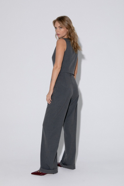 Костюм-тройка из широких брюк, жакета и жилета из текстиля PiRS 5234 графит - фото 3