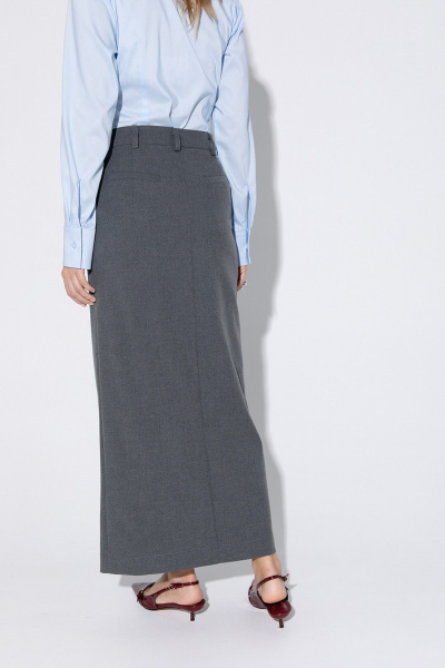 Комплект из приталенной хлопковой рубашки с галстуком и юбки PiRS 5360 голубой+графит - фото 9