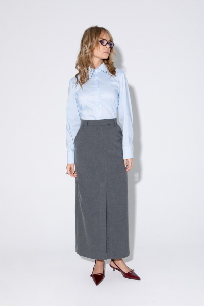 Комплект из приталенной хлопковой рубашки с галстуком и юбки PiRS 5360 голубой+графит - фото 7