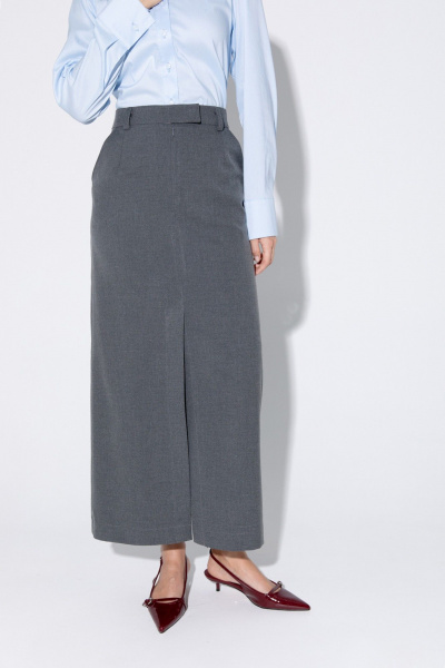 Комплект из приталенной хлопковой рубашки с галстуком и юбки PiRS 5360 голубой+графит - фото 5