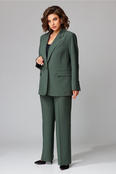 Брючный костюм женский в деловом стиле с эластичным поясом Aira Style 24-26 зеленый - фото 6