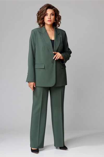 Брючный костюм женский в деловом стиле с эластичным поясом Aira Style 24-26 зеленый - фото 5