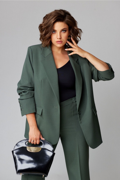 Брючный костюм женский в деловом стиле с эластичным поясом Aira Style 24-26 зеленый - фото 4