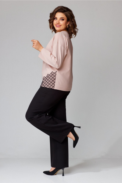 Туника розовая с асимметричной отделкой и стразами Aira Style 24-057 пудра - фото 7