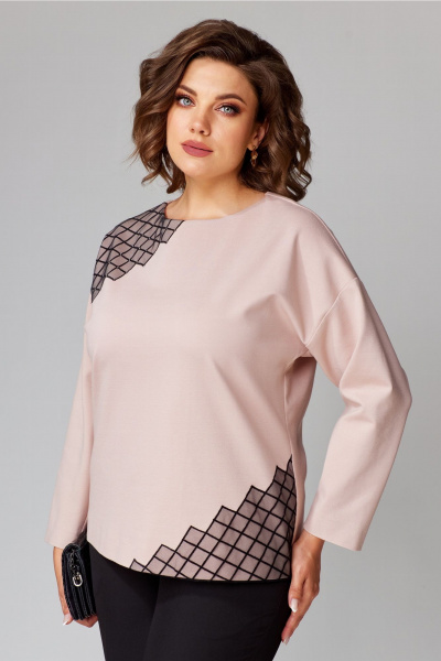 Туника розовая с асимметричной отделкой и стразами Aira Style 24-057 пудра - фото 1