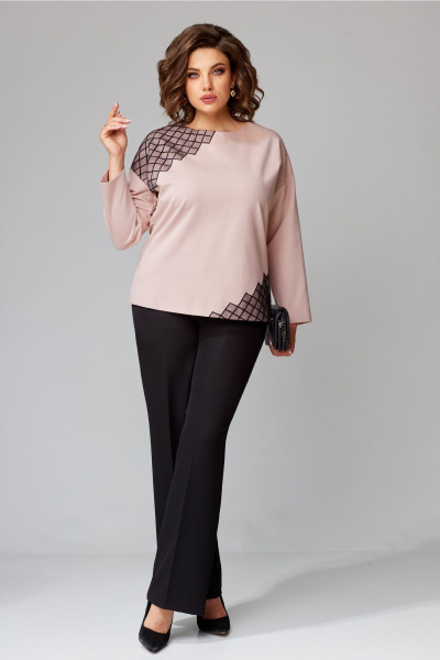 Туника розовая с асимметричной отделкой и стразами Aira Style 24-057 пудра - фото 5