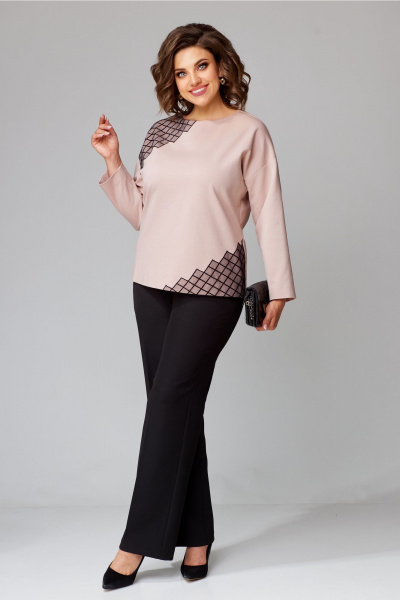 Туника розовая с асимметричной отделкой и стразами Aira Style 24-057 пудра - фото 4