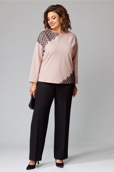 Туника розовая с асимметричной отделкой и стразами Aira Style 24-057 пудра - фото 3