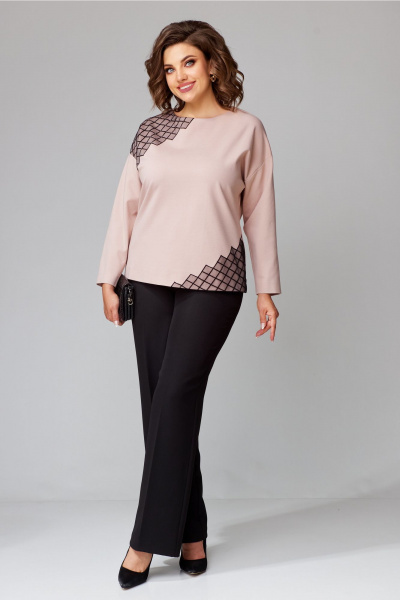 Туника розовая с асимметричной отделкой и стразами Aira Style 24-057 пудра - фото 2