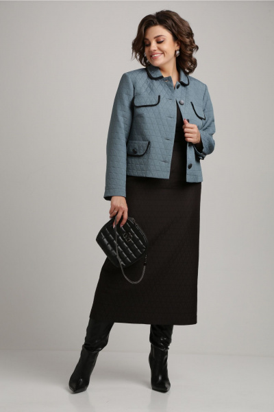 Костюм с жакетом и юбкой из структурного трикотажа Aira Style 24-18 морская_волна - фото 14