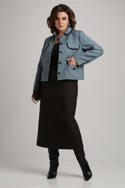 Костюм с жакетом и юбкой из структурного трикотажа Aira Style 24-18 морская_волна - фото 13