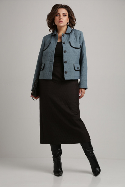 Костюм с жакетом и юбкой из структурного трикотажа Aira Style 24-18 морская_волна - фото 12