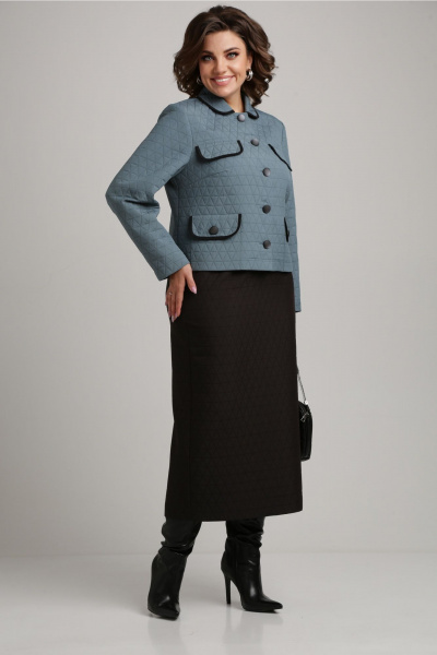 Костюм с жакетом и юбкой из структурного трикотажа Aira Style 24-18 морская_волна - фото 8