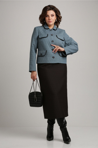 Костюм с жакетом и юбкой из структурного трикотажа Aira Style 24-18 морская_волна - фото 7