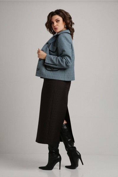 Костюм с жакетом и юбкой из структурного трикотажа Aira Style 24-18 морская_волна - фото 3