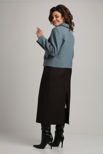 Костюм с жакетом и юбкой из структурного трикотажа Aira Style 24-18 морская_волна - фото 2