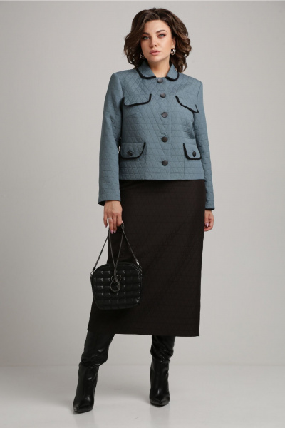 Костюм с жакетом и юбкой из структурного трикотажа Aira Style 24-18 морская_волна - фото 1