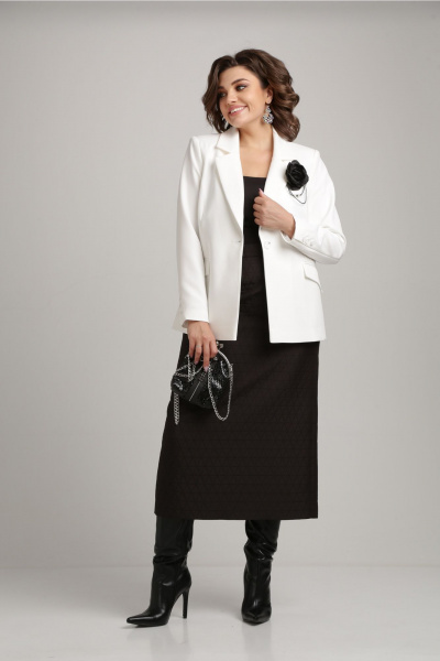 Двойной комплект из жакета и юбки Aira Style 24-19 молочный-черный - фото 3