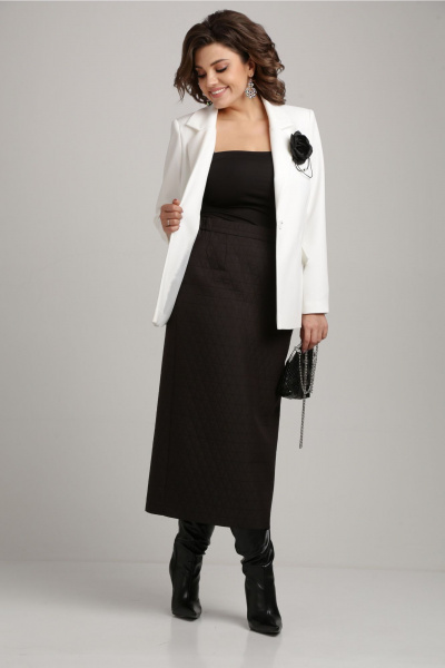Двойной комплект из жакета и юбки Aira Style 24-19 молочный-черный - фото 2