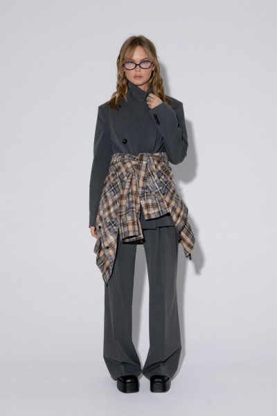 Костюм-двойка с свободным жакетом и брюками-палаццо PiRS 5373 серый - фото 4