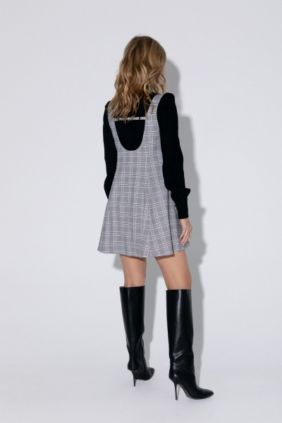 Свободный клетчатый сарафан длины мини на подкладке PiRS 5401 черно-белый - фото 7