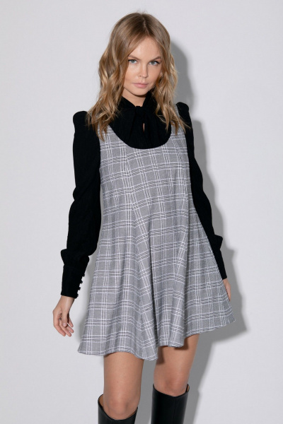 Свободный клетчатый сарафан длины мини на подкладке PiRS 5401 черно-белый - фото 5