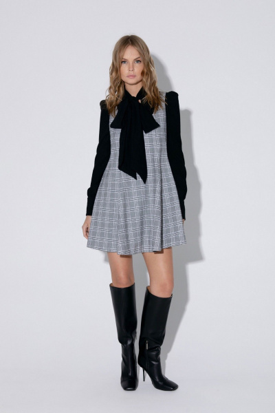 Свободный клетчатый сарафан длины мини на подкладке PiRS 5401 черно-белый - фото 3