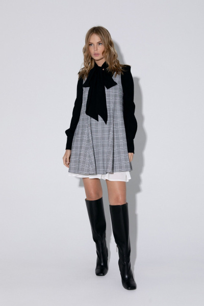 Свободный клетчатый сарафан длины мини на подкладке PiRS 5401 черно-белый - фото 2