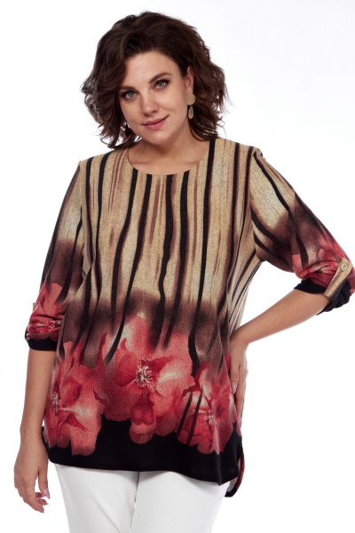 Демисезонный женский костюм с жакетом и блузой оверсайз Abbi 4047 бежево-розовый - фото 17