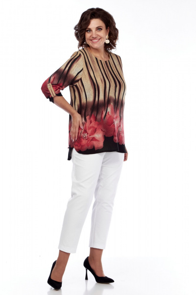 Демисезонный женский костюм с жакетом и блузой оверсайз Abbi 4047 бежево-розовый - фото 15