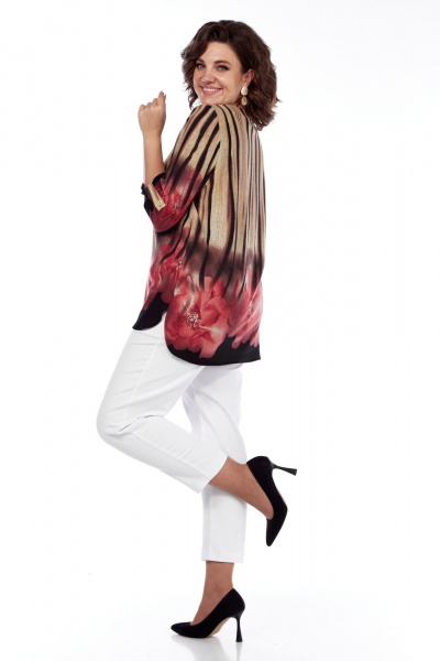 Демисезонный женский костюм с жакетом и блузой оверсайз Abbi 4047 бежево-розовый - фото 14