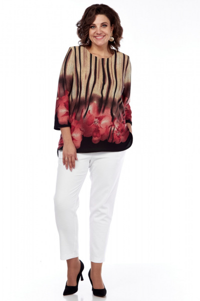 Демисезонный женский костюм с жакетом и блузой оверсайз Abbi 4047 бежево-розовый - фото 12