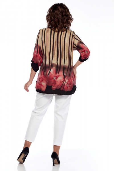 Демисезонный женский костюм с жакетом и блузой оверсайз Abbi 4047 бежево-розовый - фото 11