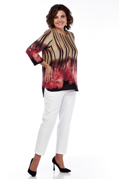 Демисезонный женский костюм с жакетом и блузой оверсайз Abbi 4047 бежево-розовый - фото 9