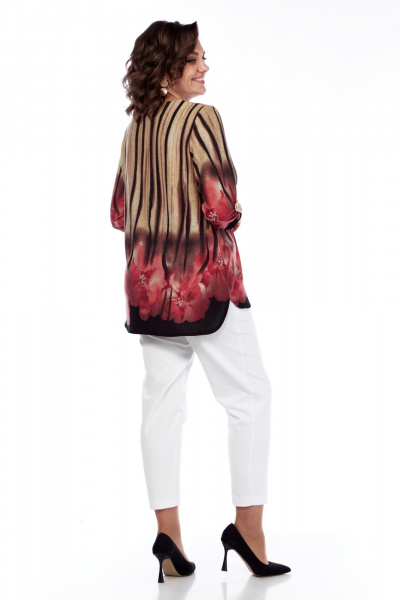 Демисезонный женский костюм с жакетом и блузой оверсайз Abbi 4047 бежево-розовый - фото 6