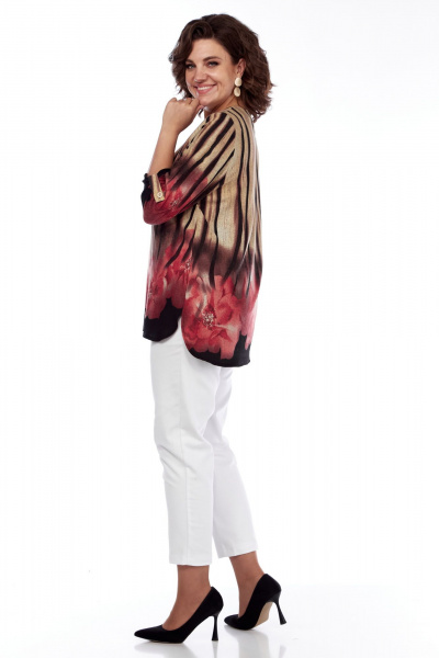 Демисезонный женский костюм с жакетом и блузой оверсайз Abbi 4047 бежево-розовый - фото 4