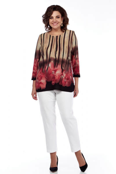 Демисезонный женский костюм с жакетом и блузой оверсайз Abbi 4047 бежево-розовый - фото 3