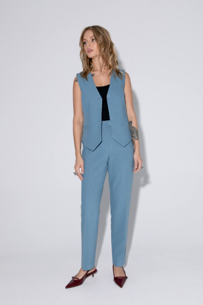 Тройка костюм из жакета, жилета и брюк из текстиля PiRS 5440 серо-бирюзовый - фото 5